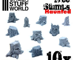 Resin Small Haunted Tree Stumps – resinové pařezy s motivy obličejů (10 ks)